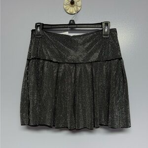 NWT AKIRA silver Rhinestone encrusted Black pleated mini skirt size L